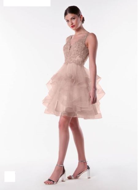 Vestido con cuerpo de encaje y falda de volantes