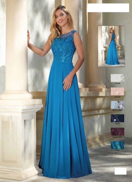 Vestido corte en la cintura con cuerpo bordado en pedreria