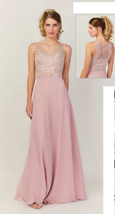 Vestido corte en la cintura y cuerpo de pedreria