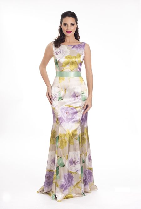 Vestido largo estampado con espalda abierta